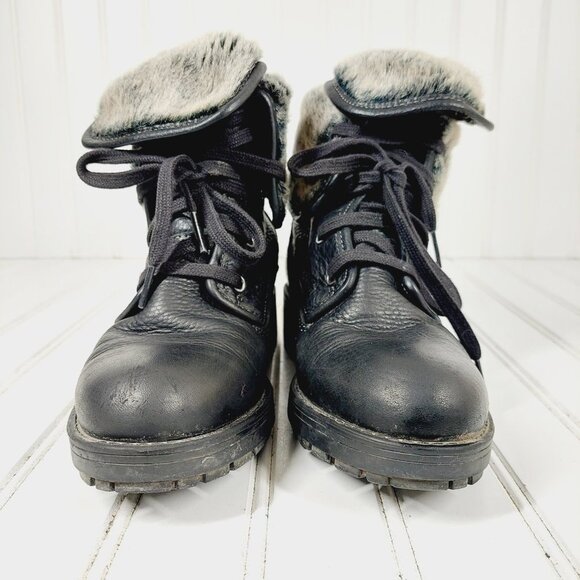 Clarks Black Polished Leather Fur Lined Boots H 704 - Picture 2 of 11